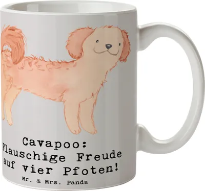 Produktbild von Mr. & Mrs. Panda Tasse Cavapoo Flauschigkeit - Grau Pastell - Geschenk, Kaffeetasse, Becher, Hunderasse, Pott, Teetasse, Mischlingshund, hypoallergene Rasse, Freude