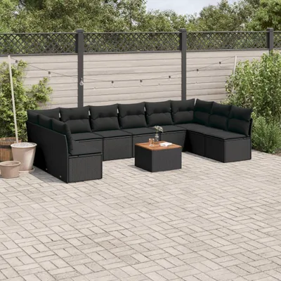 Produktbild von Design 11-tlg. Garten-Sofagarnitur mit Kissen Schwarz Poly Rattan, Gartenmöbel-Sets 2024 Neu
