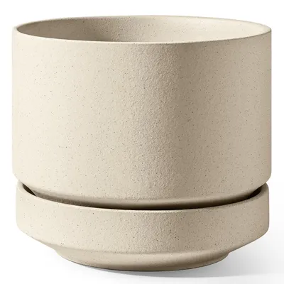 Immagine prodotto di Vaso in Vetroceramica grande, 30 cm, con sottovaso, ideale per piante da interno ed esterno, non smaltato, color sabbia beige