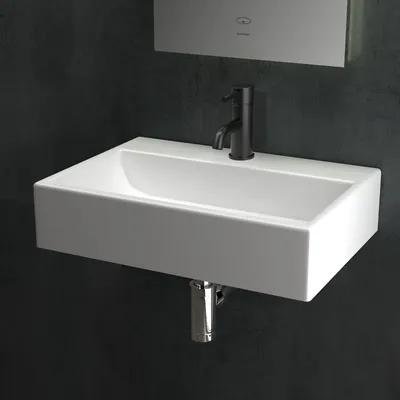 Produktbild von Alpenberger Waschbecken Eckig | Keramik Hängewaschbecken Aufsatzbecken | Waschtisch für Bad & Gäste WC | Aufsatzwaschbecken mit Hahnloch für Armatur | Badezimmer Waschbecken 52 cm Breit mit Nano
