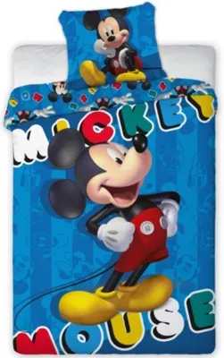 Image de Ensemble de literie Unyqoos® Disney Mickey Mouse pour une personne – Lit simple 140x200 cm, taie d'oreiller 63x63 cm, 100% microfibre de polyester