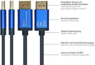 Zdjęcie produktu dla Alcasa 4814-SF005B, 0,5 m, DisplayPort, DisplayPort, Męska, Męska, Niebieski