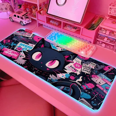 Productafbeelding van Gaming Muismat RGB Roze - 80 x 30 cm - Antislip Rubber - Grote Bureaumat