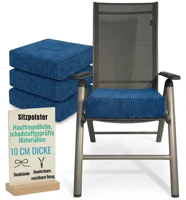 Produktbild von Pillows24 – 4x Sitzkissen 40x40 cm 10 cm Dick aus Cord | Schaum Stuhlkissen waschbar Bezug | für Senioren & Kinder | Sitzkissen Stuhl, Bodenkissen