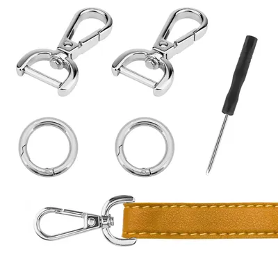 Drehbare Karabinerverschlüsse, 4-tlg. Set mit D-Ringen und Federringen, silber