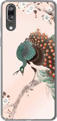 Produktbild von MuchoWow® Handyhülle Schutzhülle Hülle für Telefoonhoesje Huawei P20 Blüte - Pfau - Federn - Japandi Silikon Softcase Handy Hülle - Hardcover