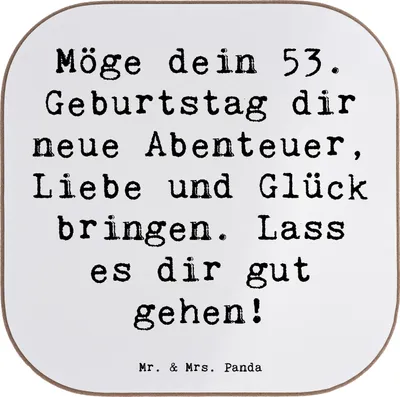 Produktbild von Mr. & Mrs. Panda Untersetzer für Gläser Spruch 53. Geburtstag Abenteuer - Weiß - Geschenk, Coaster, Liebe, Happy Birthday, Glück, unvergesslich, gläseruntersetzer, Alter