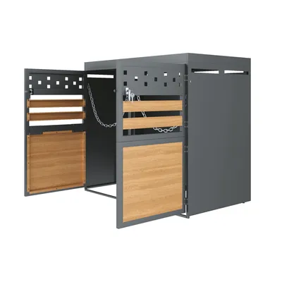 Produktbild von MERAX Mülltonnenbox Abschließbar Müllcontainer mit Pflanzdach & Belüftungslöchern(1 St), Müllbox aus Edelstahl, für 2 Tonnen,120-240Leiter