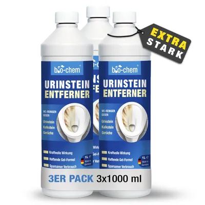 Produktbild von bio-chem Urinsteinentferner EXTRA STARK - 3x 1000 ML - Extrem kraftvoller & hochkonzentrierter Profi WC-Reiniger - Entfernt mühelos hartnäckigste Ablagerungen und Gerüche - Germany