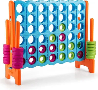 Produktbild von Vier-Gewinnt Spiel Vier in Einer Reihe Spiel mit 42 Jumbo Ringen 120 x 42 x 104 cm Blau + Orange