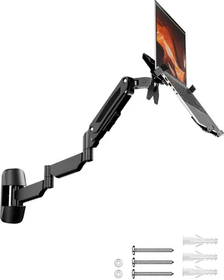 Produktbild von Laptop Wandhalterung mit Monitorarm 76,9 cm, 2-in-1 Halterung für 12–17 Zoll Laptop und 13–32 Zoll Monitor, bis 9 kg