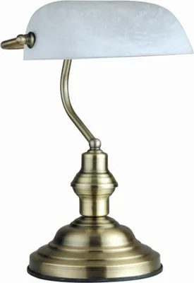 Zdjęcie produktu dla Globo Lighting lampa stołowa metal antyczny mosiądz, szkło, biały, przełącznik kołyskowy na kablu, DxWxH: 250x190x360mm, bez 1x E27 60W 230V