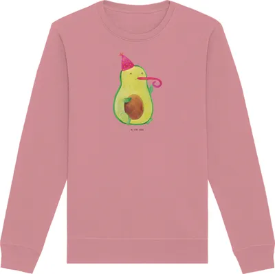 Produktbild von Mr. & Mrs. Panda Baumwoll Pullover Avocado Feier Größe M - Canyon Pink - Geschenk, Geburtstag, Sweatshirt, Party, Tröte, Sweater, Gute Laune, Pulli, Bio