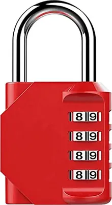 Productafbeelding van 4-cijferig cijferslot, hangslot. Geschikt voor buitengebruik, weerbestendig, kleur: rood
