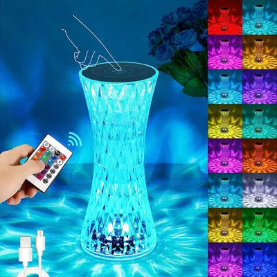 Produktbild von 2 Stück LED Nachtlichter LED Tischlampe aus Kristall, 16 Farben & 4 Modi Touch Control Rose Rose Crystal Lamp Kristall Lampe Kristall Tischlampe Mit Fernbedienung RGB Farbwechsel Nachtlicht