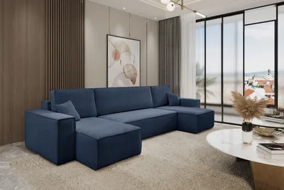 Produktbild von VENASI HUGO U-FORM Ecksofa mit Schlaffunktion und Bettkasten Sofa U Form Eckcouch Schlafsofa BLAU