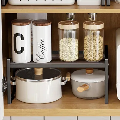Productafbeelding van Keukenrek organizer met antislipmat, zwart, 33x21x18,5 cm, metaal