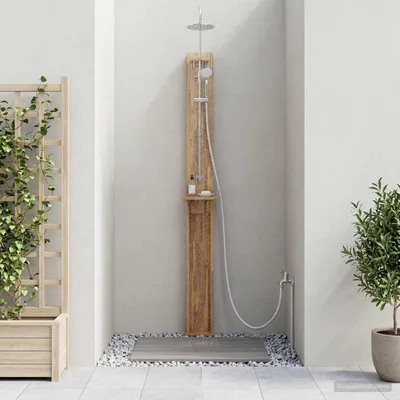 Productafbeelding van Maison Exclusive - Buitendouche, 257 cm. Massief akaziahout en roestvrij staal, wit