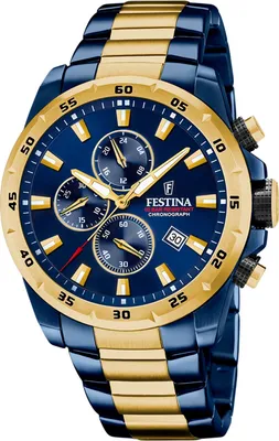 A close-up studio shot of a Festina chronograph watch.