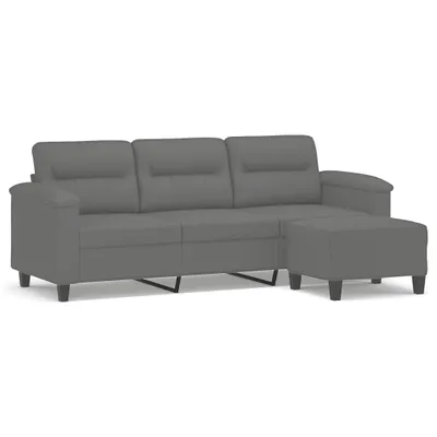 Produktbild von 3-Sitzer-Sofa mit Hocker Dunkelgrau 180 cm Mikrofasergewebe