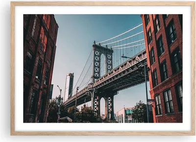 Produktbild von Gerahmtes Poster - Rahmen in heller Eiche - Manhattan Brücke Brücke - 70x50 cm - Wand Bild - Wanddeko - Wandbilder - Kunstposter - Wandposter - Bilderrahmen - Bilder - Kunstdruck - P2NAA70x50-4675