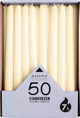 Produktbild von pajoma® 50 Stabkerzen 250 x 20 mm, Creme/Elfenbein | Brenndauer ca. 7 Stunden, Kerzen Tafelkerzen Spitzkerzen