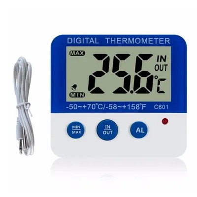 Obrázek produktu pro Digitální teploměr do ledničky s alarmem a zobrazením maximální a minimální teploty, dobře čitelný LCD displej, digitální teploměr do ledničky a mrazničky