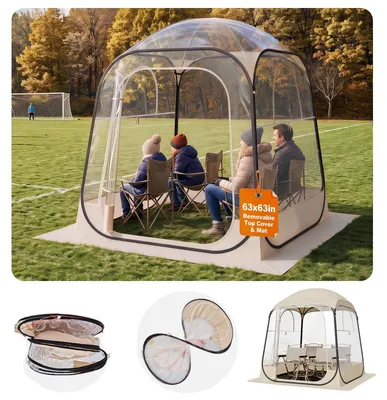 Image de Tente transparente VEVOR, 160x160x182 cm, tente pop-up pour 2-4 personnes, tente de sport avec tapis de sol & couverture supérieure, tente bulle extérieure, abri de camping pour événements, pêche, jubilation