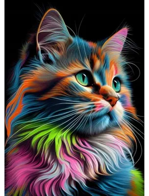 Obrázok produktu pre Diamantová mozaika: Farebná mačka na čiernom pozadí, 30x40 cm. Kreatívne diamanty