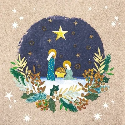 Produktbild von 20 Servietten Holy Christmas - Heilige Szene im Kranz 33x33cm