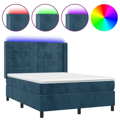 Produktbild von vidaXL Boxspringbett mit Matratze & LED Dunkelblau 140x190 cm Samt