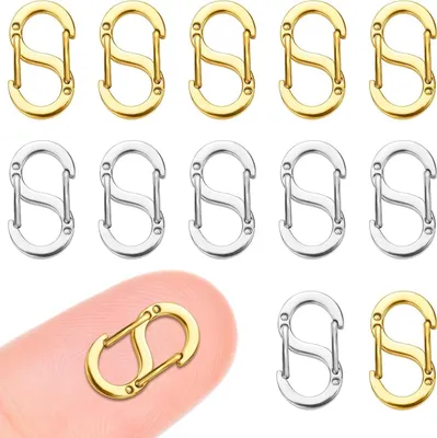 Productafbeelding van Karabijnsluitingen Dubbele Opening - Kettingverlengers S-slot - Sieraden Maken - Roestvrij Staal - 12 Stuks - Zilver Goud
