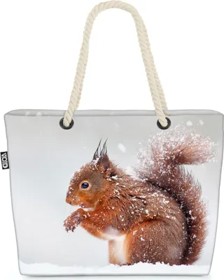 Produktbild von VOID Eichhörnchen Winter Schnee Strandtasche Shopper 58x38x16cm 23L XXL Einkaufstasche Tasche Reisetasche Beach Bag
