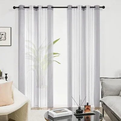 Produktbild von Unyqoos® Transparente Voile-Gardinen mit 8 Ösen – 2er-Set, 100% Polyester Leinenoptik, 140×183 cm (B×H), Dunkelgrau