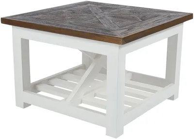 Zdjęcie produktu dla Stolik kawowy Bastrop – styl wiejski, wykonany z litego drewna | Kolor: brązowy | Wymiary: 60x60x40 cm