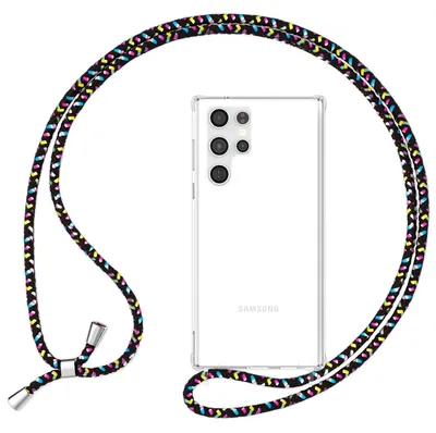 Produktbild von Klare Hülle mit Kette zum Umhängen für Samsung Galaxy S23 Ultra Schwarz Bunt