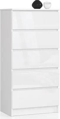 Produktbild von Akord Kommode 5 Schubladen Weiß/Weiß Hochglanz 60X40X121 Cm