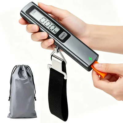 Obrázok produktu pre Cestovná váha na batožinu, nevyžaduje batérie, digitálny LCD displej, kapacita 50 kg