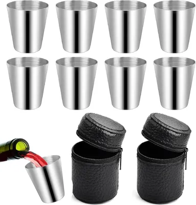 Image de Verres à shot en acier inoxydable, empilables, capacité de 30 ml, lot de 8, avec des sacs de rangement pour le transport