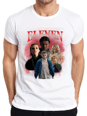 Imagen del producto de Camiseta para hombre, estilo retro de los años 80 y 90, diseño "Elfie Stranger", ideal para fans de la serie, color blanco, talla M