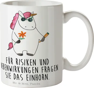 Produktbild von Mr. & Mrs. Panda Kaffeetasse Einhorn Woodstock - Weiß - Geschenk, Party, Pott, Einhörner, kakaobecher, Joint, Witzig, Kiffen, Kaffeebecher, Unicorn, Tasse, haferl
