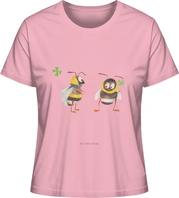 Produktbild von Mr. & Mrs. Panda Damen T-Shirt Hummeln Kleeblatt Größe XL - Baumwolle Pink - Geschenk, Hummel, Spruch Positiv, Basic Shirt, Baumwoll, Biene Deko, Oberteil, Lustige Sprüche