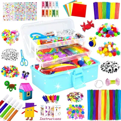 Produktbild von Bastelset Kinder DIY Bastelkoffer 3000 Teile Bastelzubehör Scrapbooking Pfeifenreiniger Mädchen Jungen 4-8 Jahre Blau