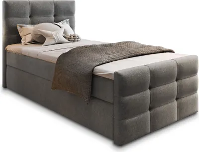 Produktbild von Masseno Boxspringbett AMON 90 90x200 cm Komplett-Set mit Bonell Matratze und Topper, Polsterbett mit Bettkästen -Grau, COSMIC 160
