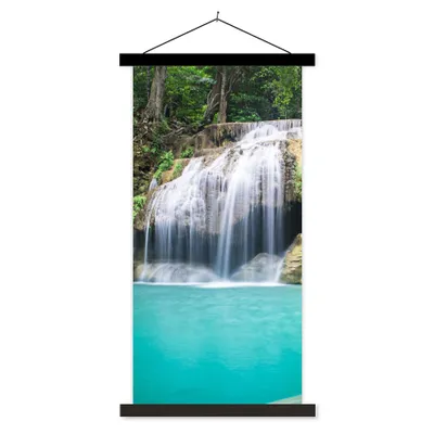 Produktbild von MuchoWow® Textilposter Wasser - Wasserfall - Bäume 90x180 cm mit schwarzem Rahmen - Dekoration Wohnzimmer