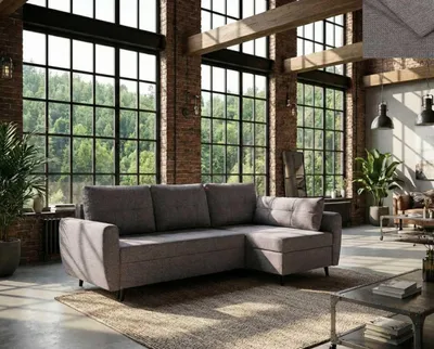 Produktbild von Ecksofa SINDIA Nordelo mit Schlaffunktion und Bettkasten Universal L/R 246 cm Stoff GLOW 20 DUNKELBRAUN