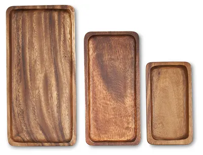 Produktbild von 3er Set Tablett rechteckig Holz Akazienholz Holzschale Snackschale Natur Unikat