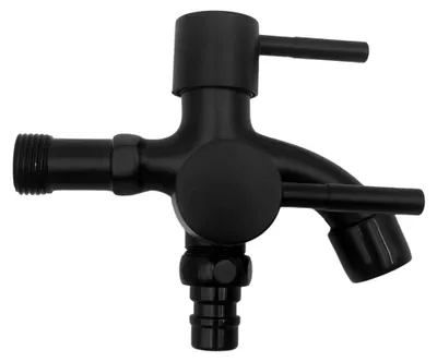 Produktbild von 1/2 Zoll Doppel Wasserhahn aus Legierung, Universeller Doppel Auslaufhahn, Schwarzer Garten Wasserhahn, 2 in 1 Multifunktionsarmatur für Wand, Badezimmer, Ecke, Garten, Außenhahn, Balkon