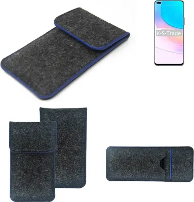 Produktbild von K-S-Trade Handy-Hülle Schutz-Hülle kompatibel mit Huawei nova 8i Filztasche Pouch Tasche Case Sleeve Filzhülle dunkelgrau, blauer Rand
