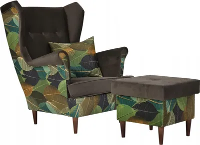 Produktbild von Family Meble Ohrensessel mit Hocker Print Duo Relaxsessel Skandinavisch Bequemer Sessel Loungesessel Fernsehsessel Wohnzimmer Schlafzimmer (LE2/TR08)